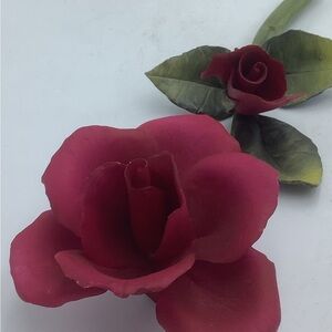 Capodimonte Italy Napoleon Porcelain Red Rose Stem